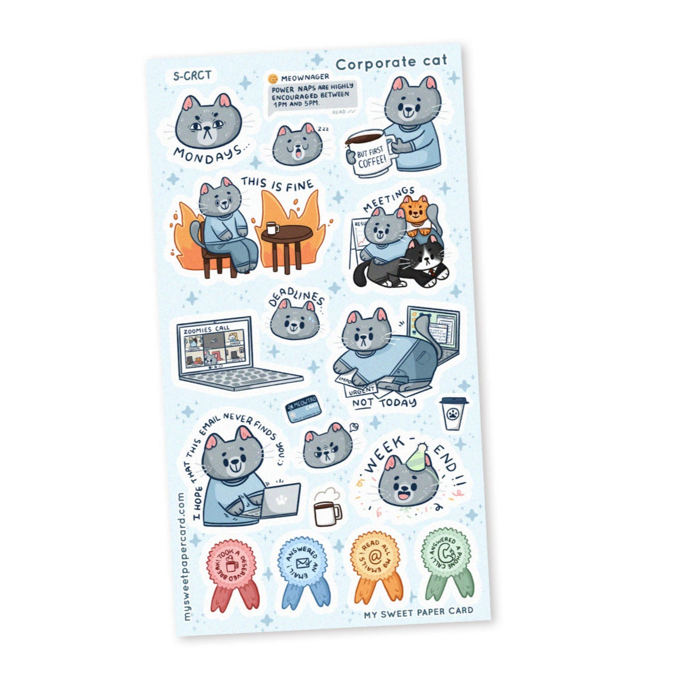 Corporate Cat stickers sheet - Back to work stickers