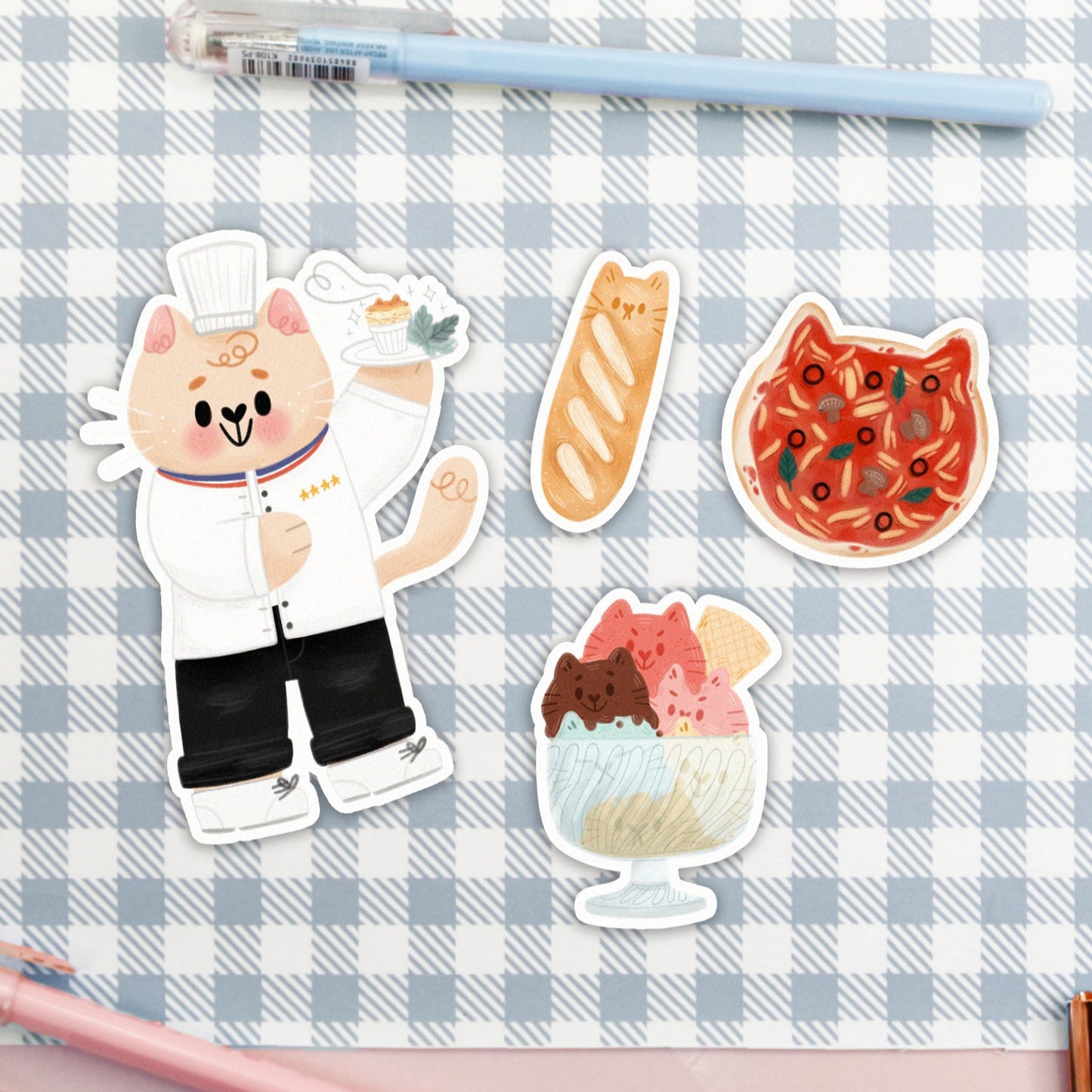 Cat Restaurant Magnets & Stickers - Set de 4 aimants ou 4 autocollants