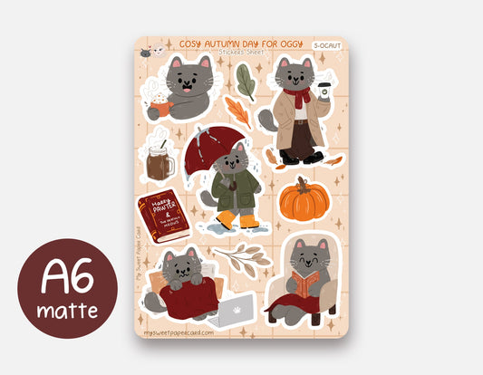 2ND SALE - Stickers Oggy journée d'Automne cosy - Planner stickers d'automne