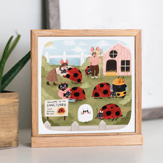 Ladybug rescue - Square Art Print