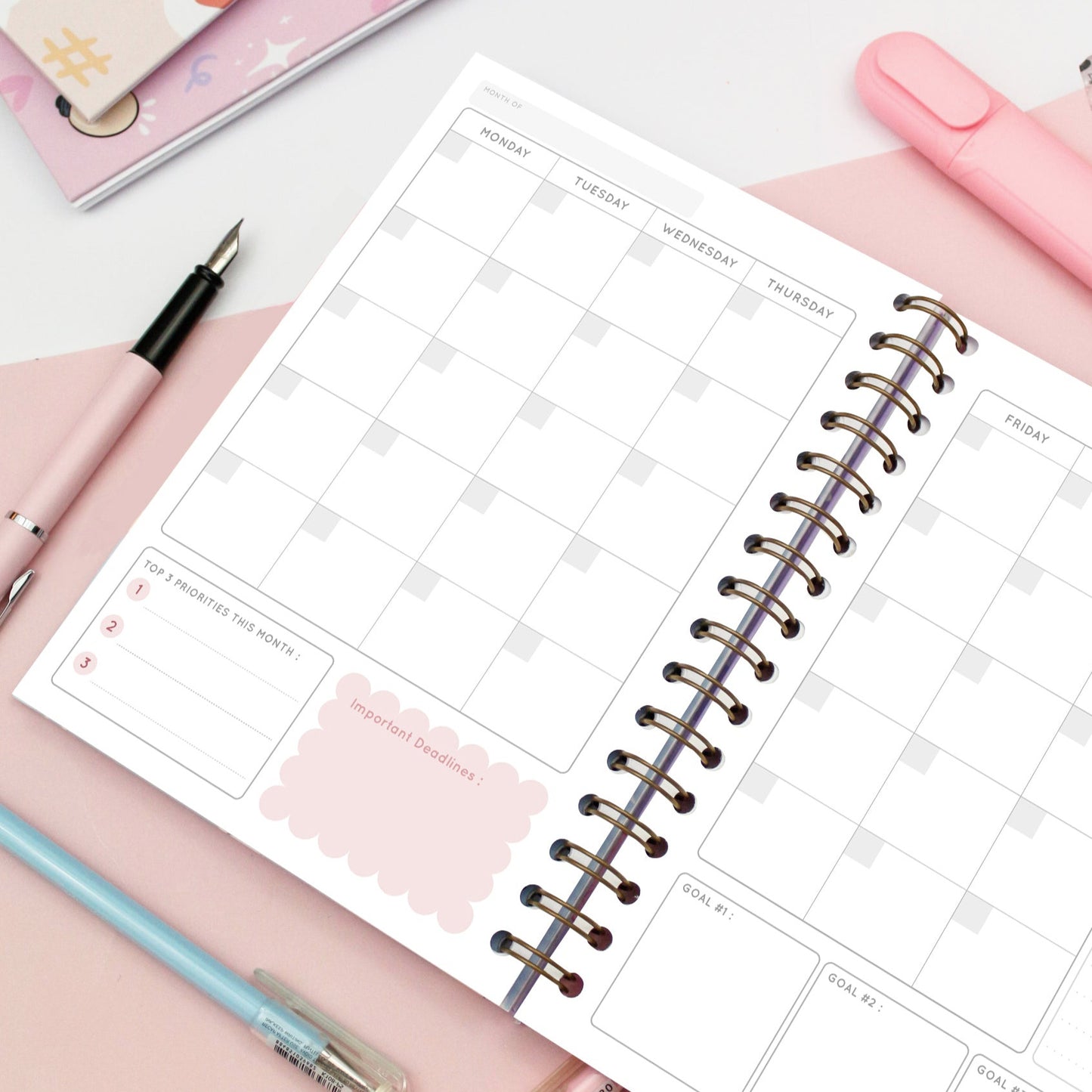 cute cat planner with monthly view