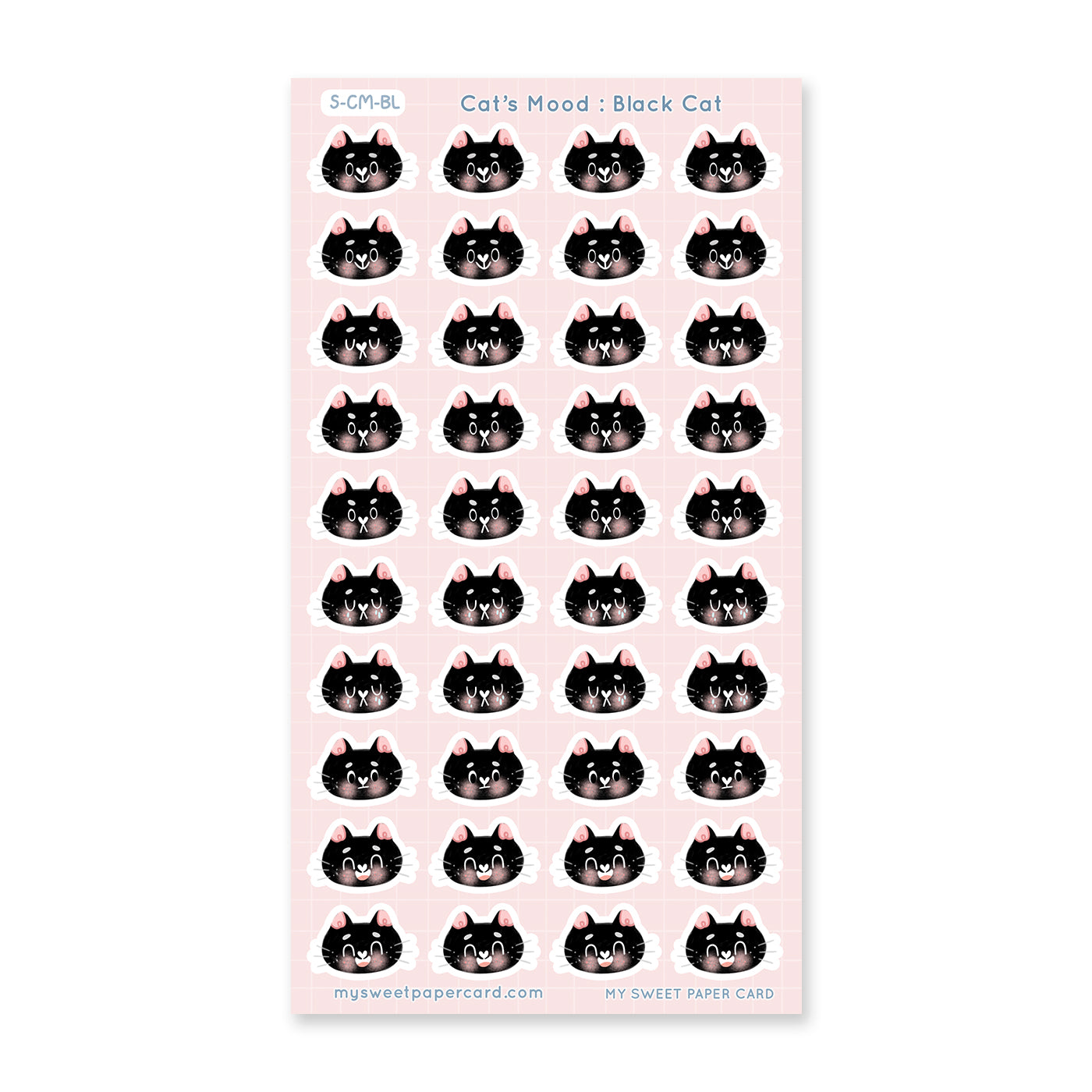 black cat stickers sheet with different moods