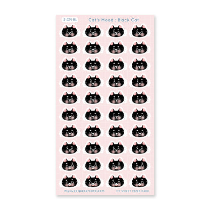 black cat stickers sheet with different moods