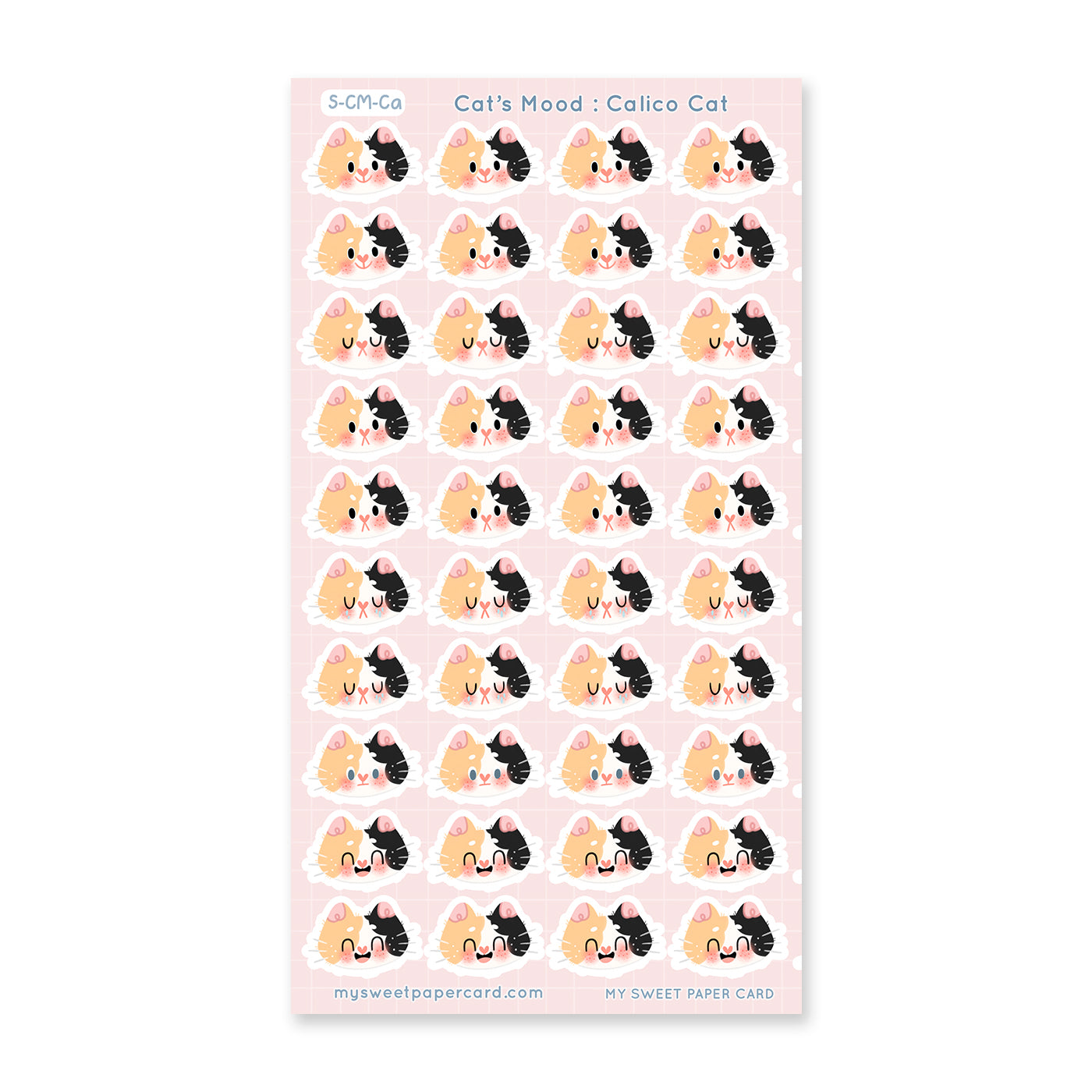calico cat stickers sheet with different moods