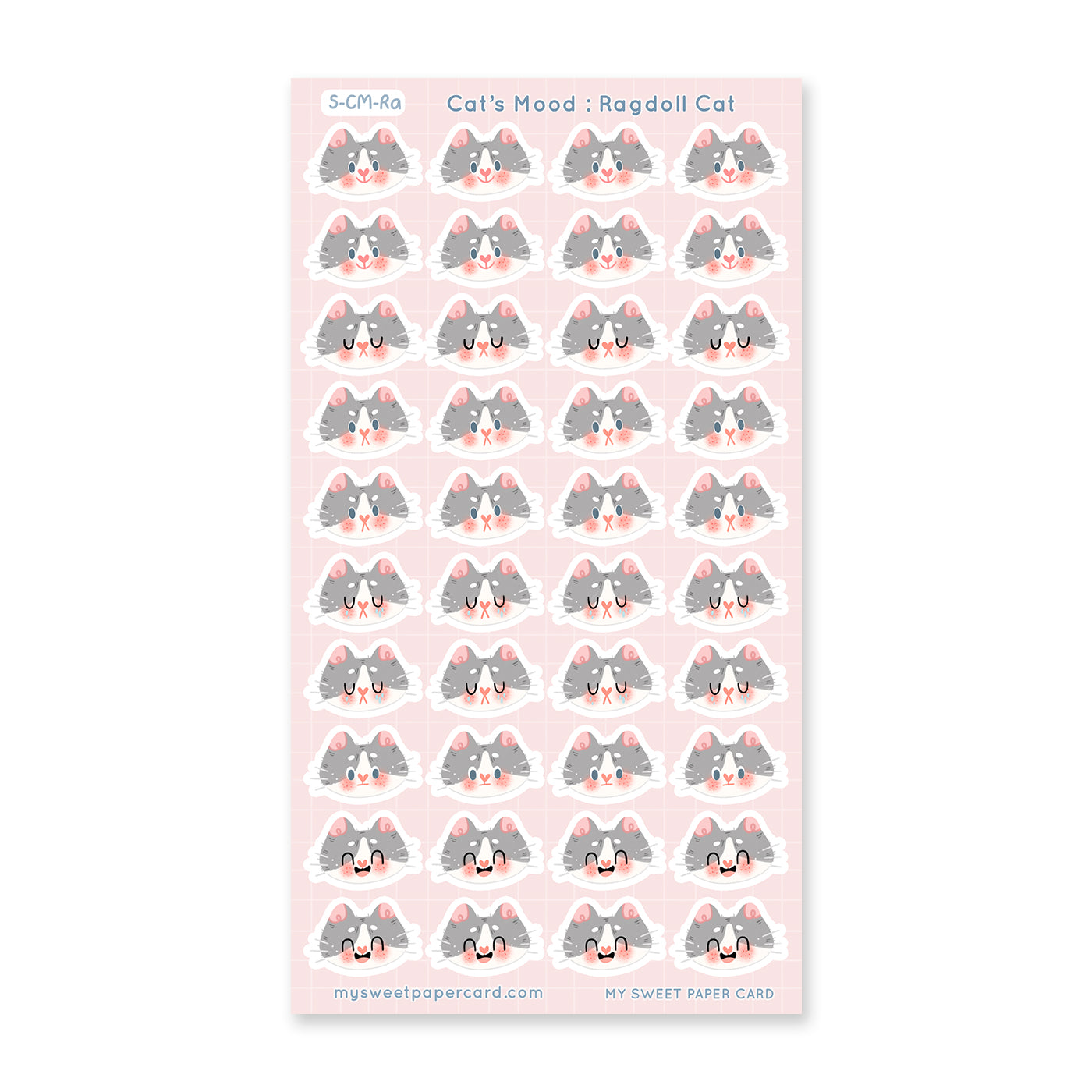 ragdoll cat stickers sheet with different moods