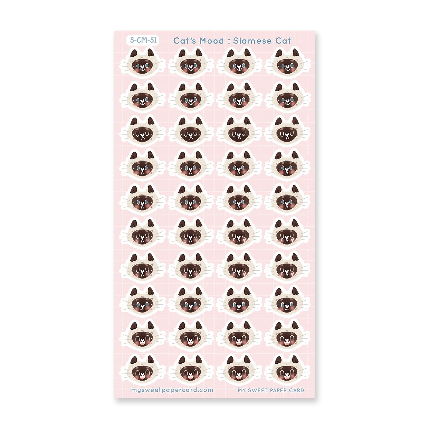 siamese cat stickers sheet with different moods