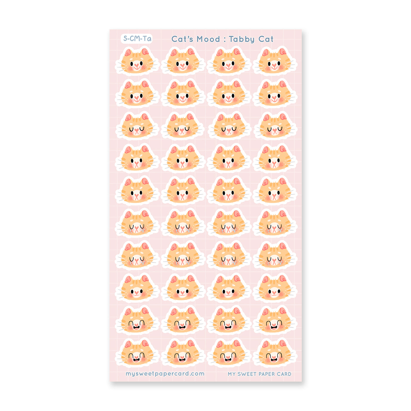 tabby cat stickers sheet with different moods
