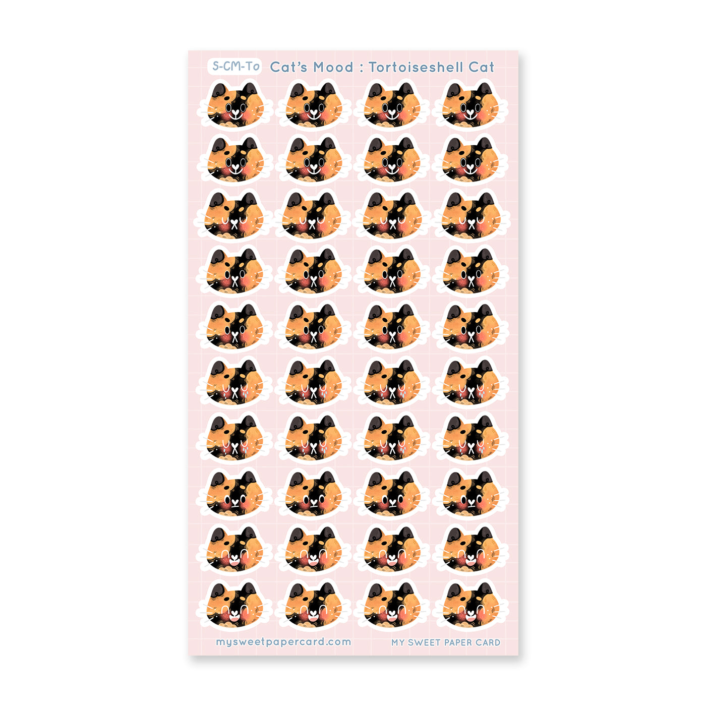 tortoiseshell cat stickers sheet with different moods