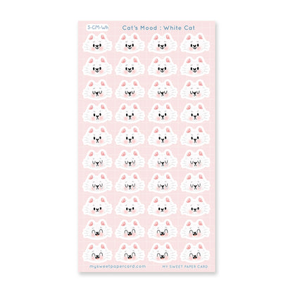 white cat stickers sheet with different moods