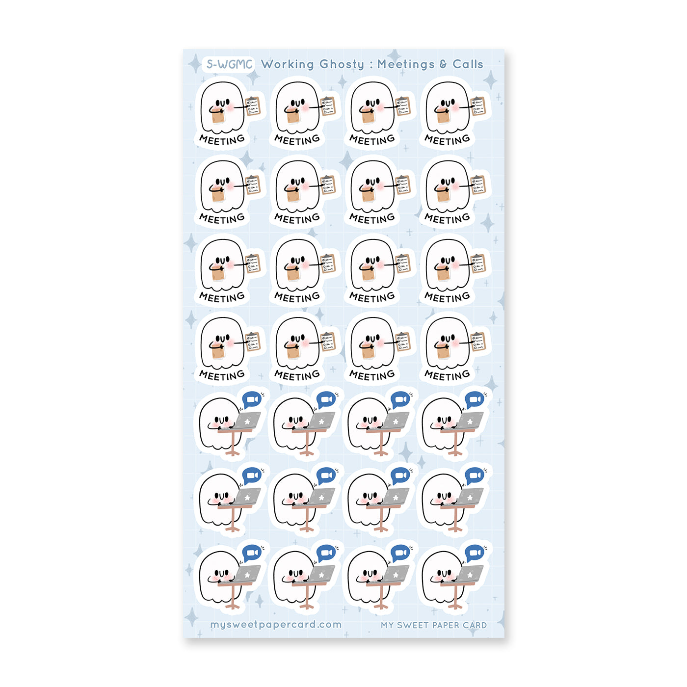 kawaii work planner stickers ghosty meeting and calls