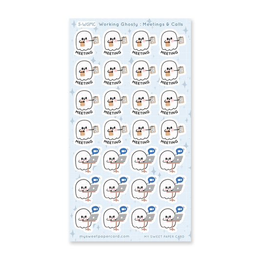kawaii work planner stickers ghosty meeting and calls