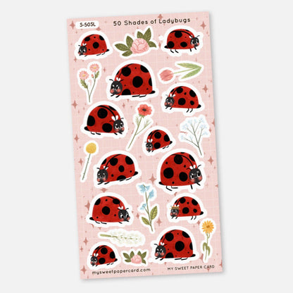 cute spring planner stickers sheet with ladybugs and flowers