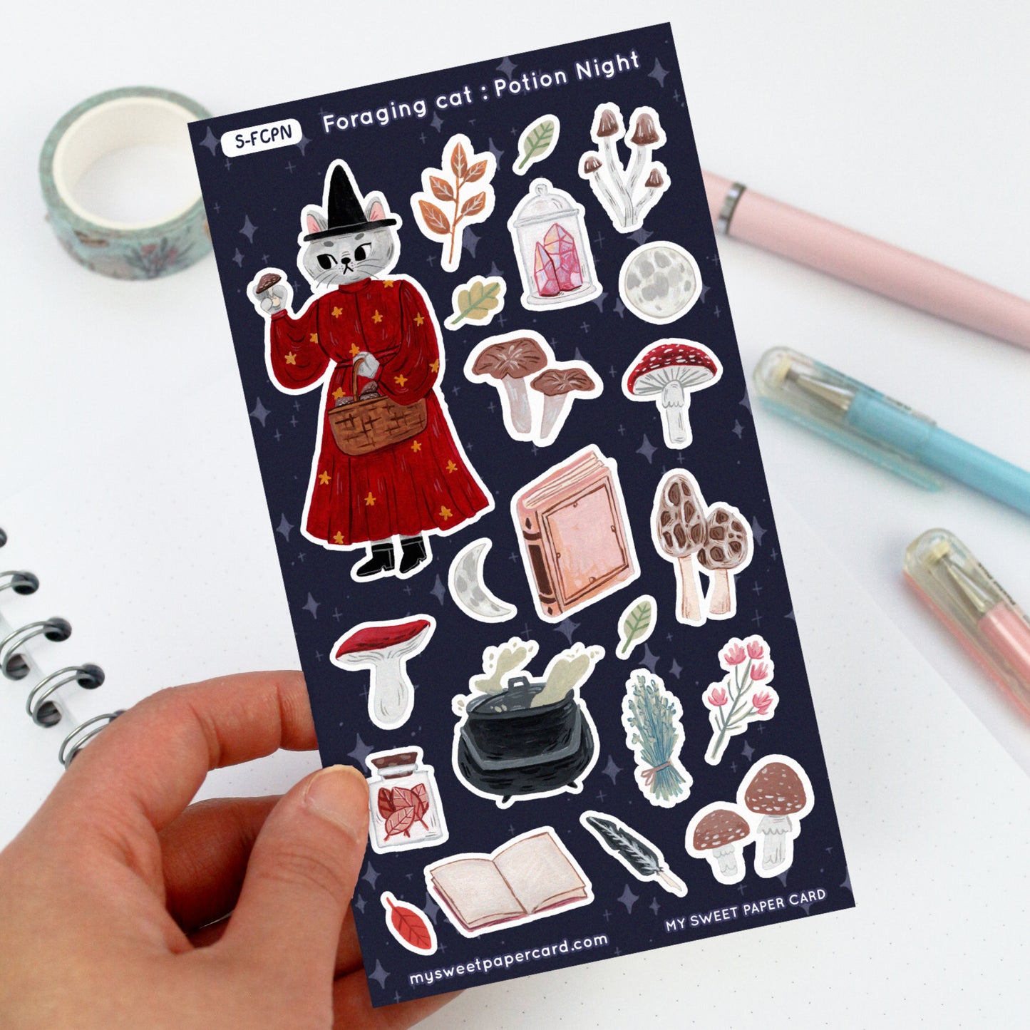 Foraging Cat Potion Night - Halloween Stickers Sheet