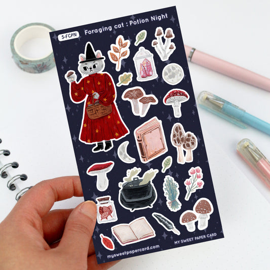 Foraging Cat Potion Night - Halloween Stickers Sheet