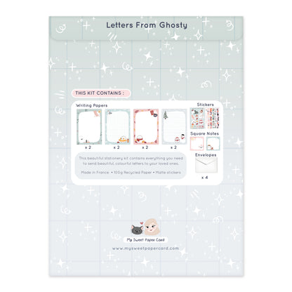 cute ghost themed stationery set including writing papers, stickers, squared notes and envelopes