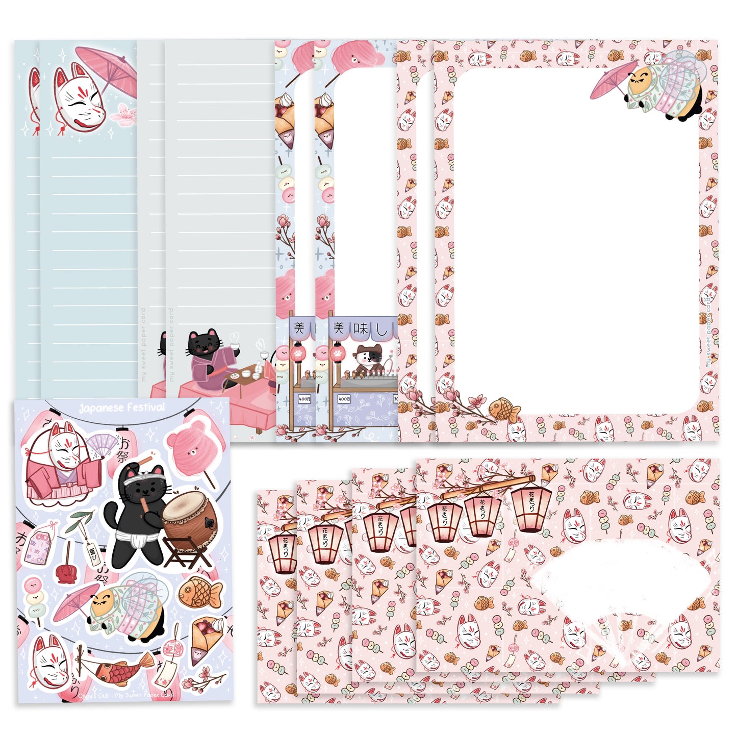 Japanese Festival - Letter writing set - Writing papers, stickers and envelopes