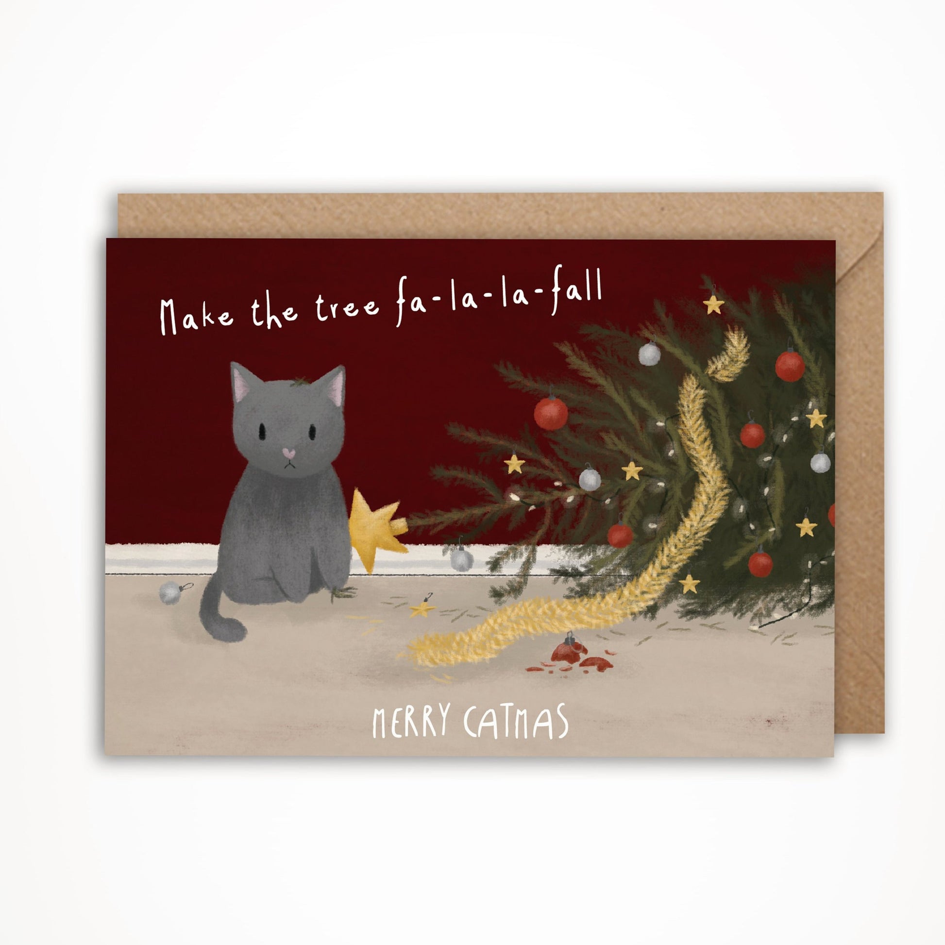 make the tree fall custom cat christmas cards