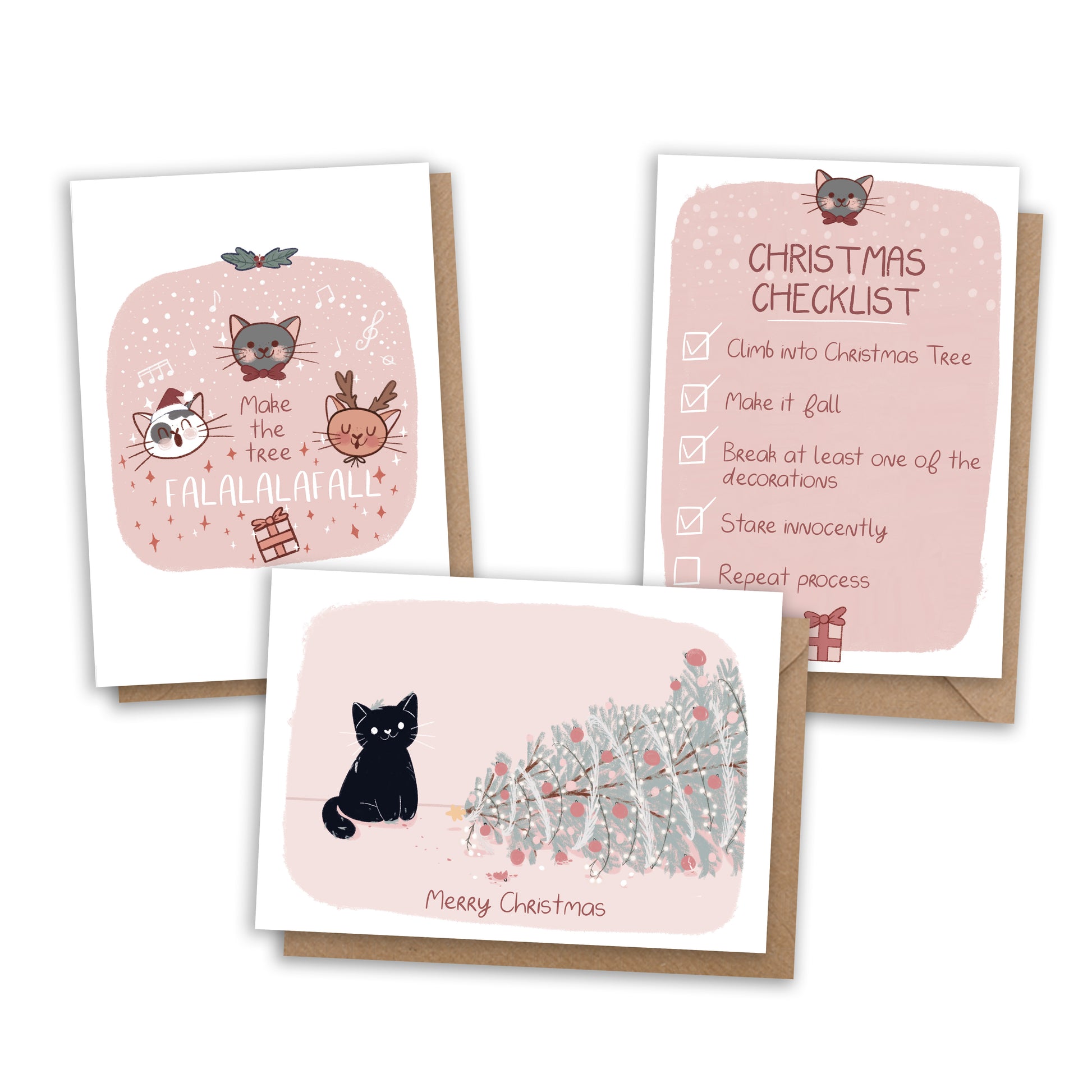 pack of 3 cat christmas cards
