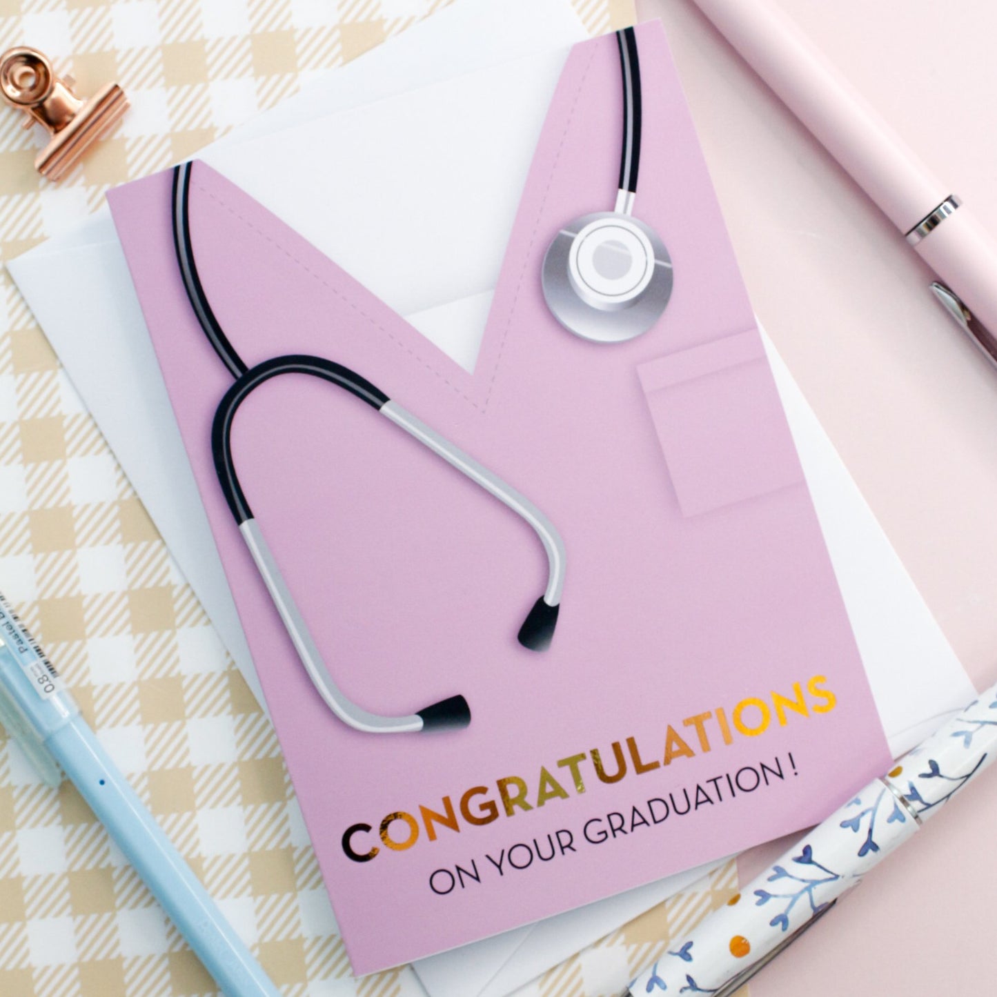 pink coat nursing school graduation card