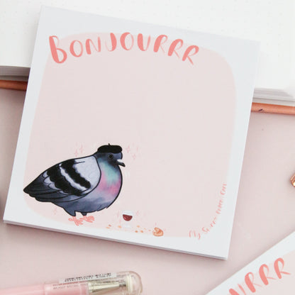 french pigeon with beret memo note