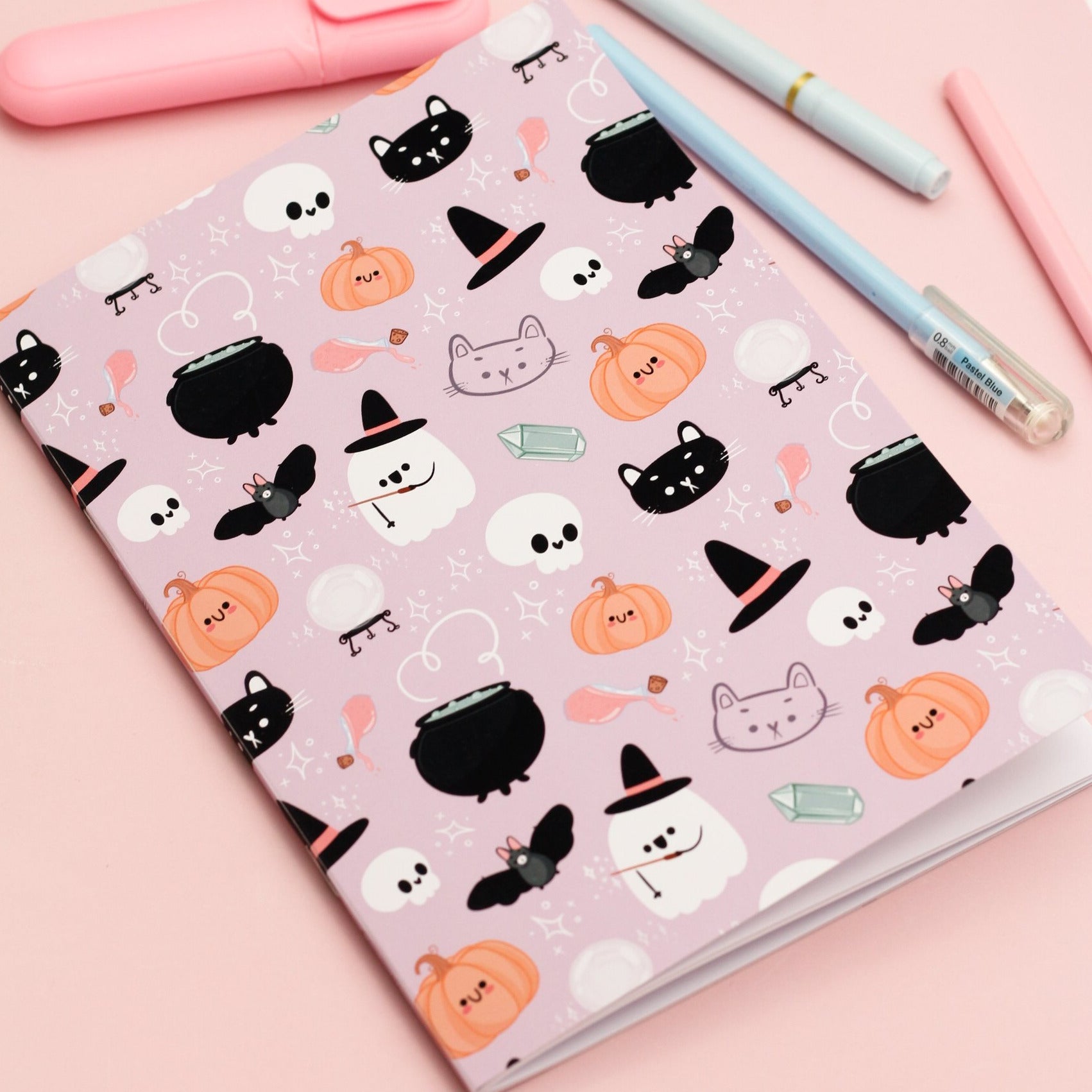 cute skulls bat and pumpkins notebook