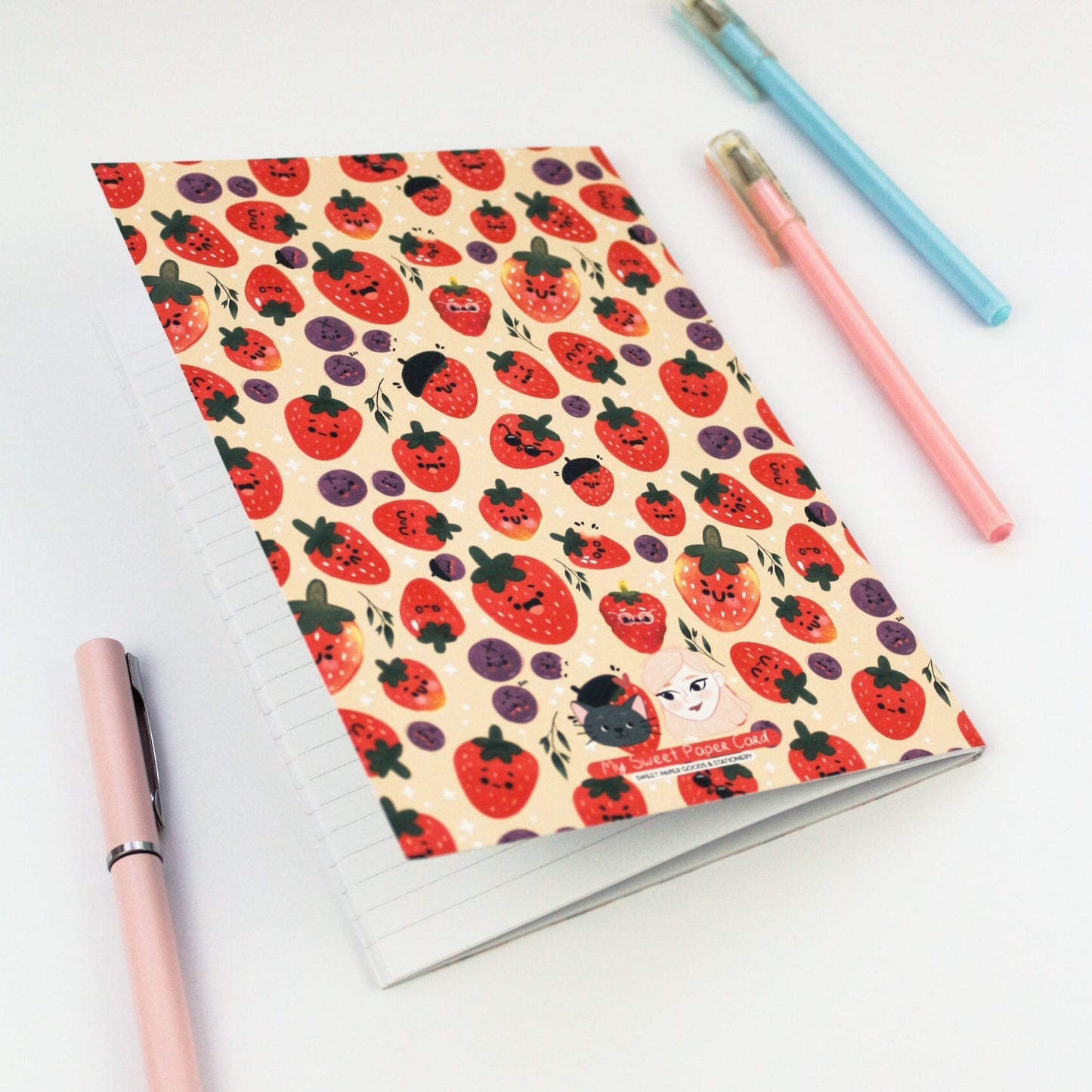 Strawberry & Blueberry notebook - Summer Stationery gift