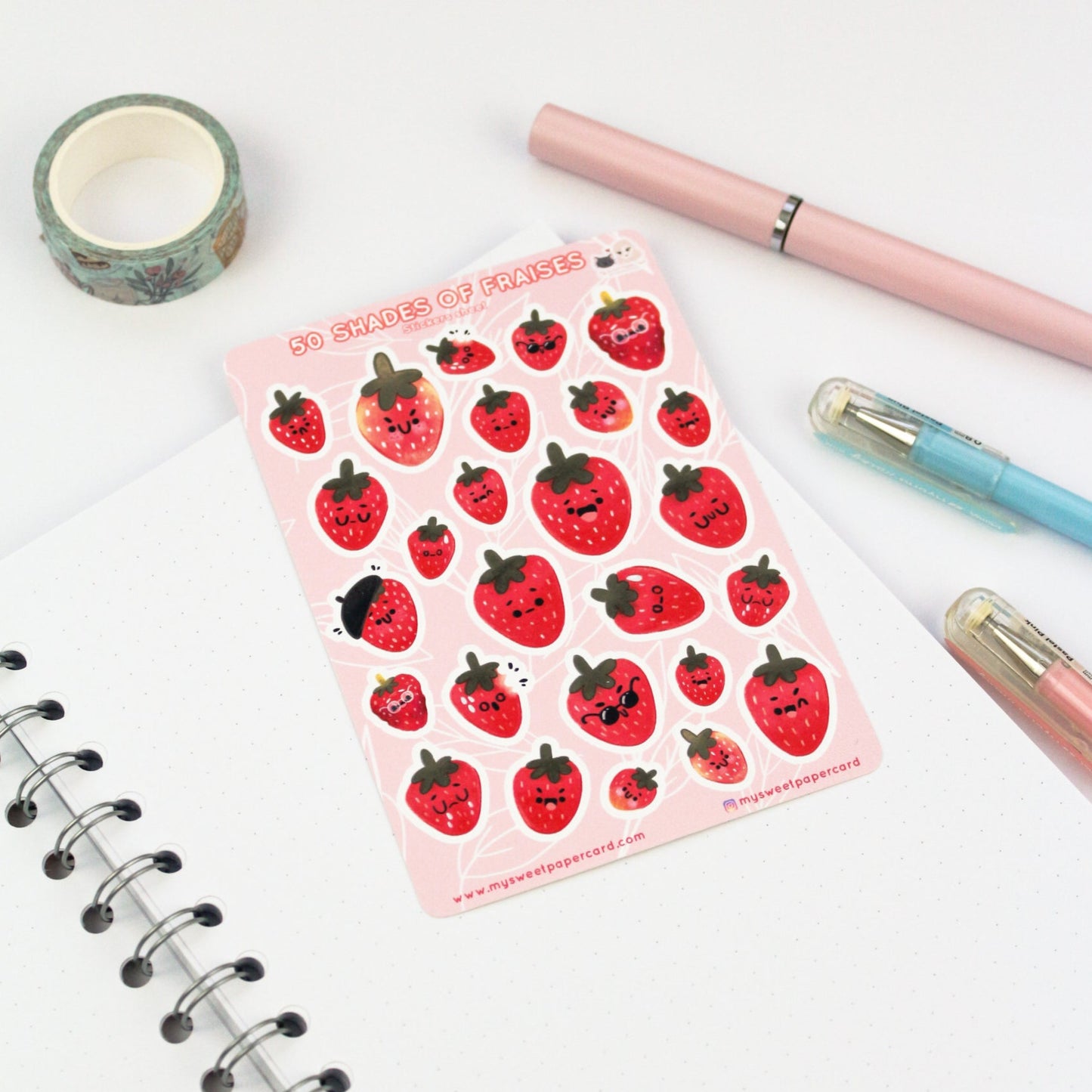 Strawberry stickers sheet - Summer Planner stickers