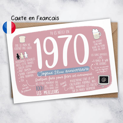carte année de naissance 1970 rose