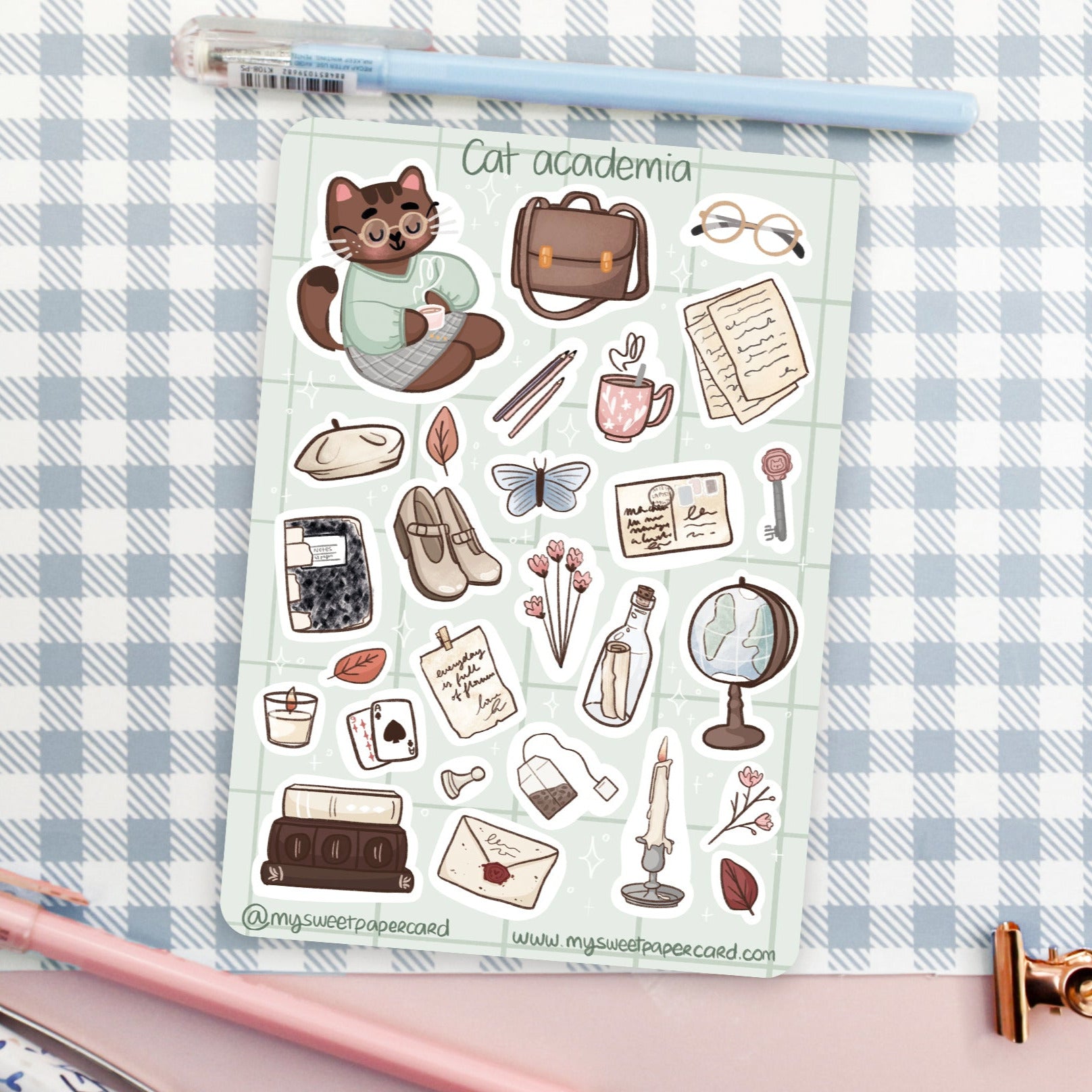 A6 Cat Academia Stickers - Planner stickers - Bullet Journal