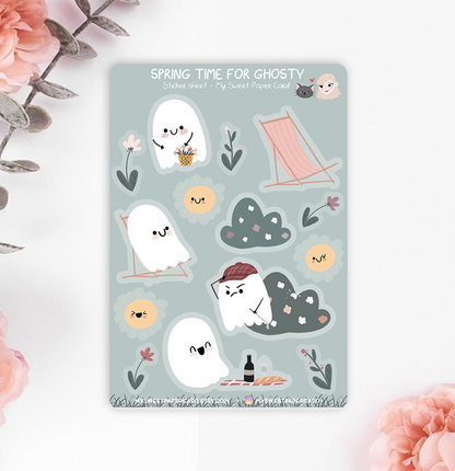 spring planner stickers with a cute ghost