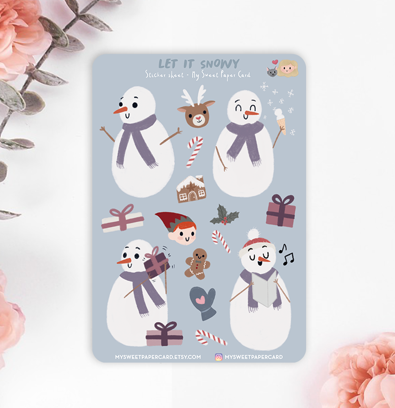 cute snowman stickers sheet for christmas planner