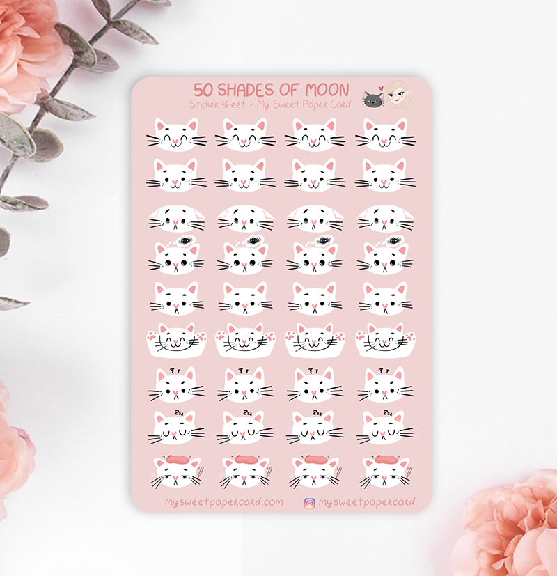 cat mood stickers with an adorable white cat