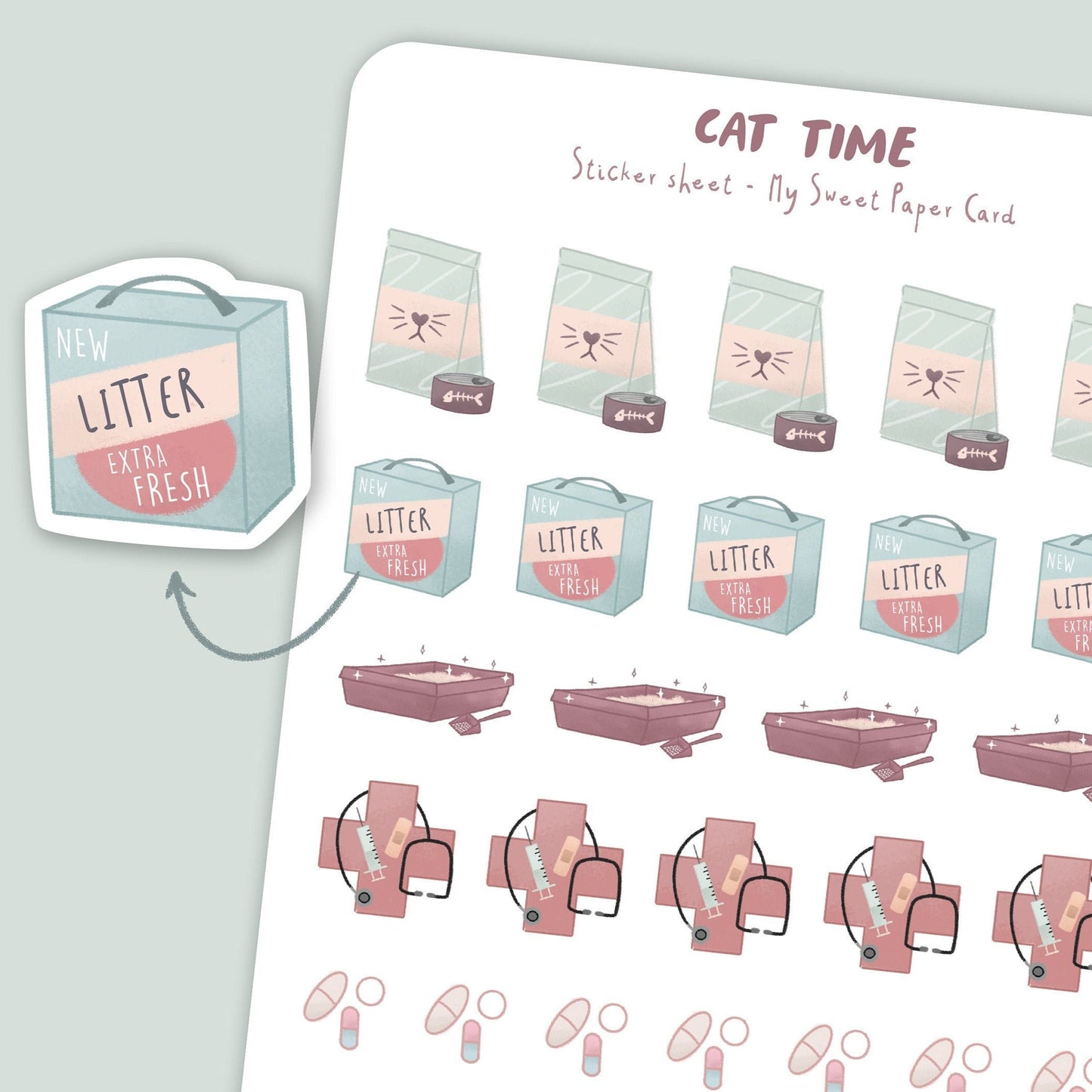 cat care planner stickers