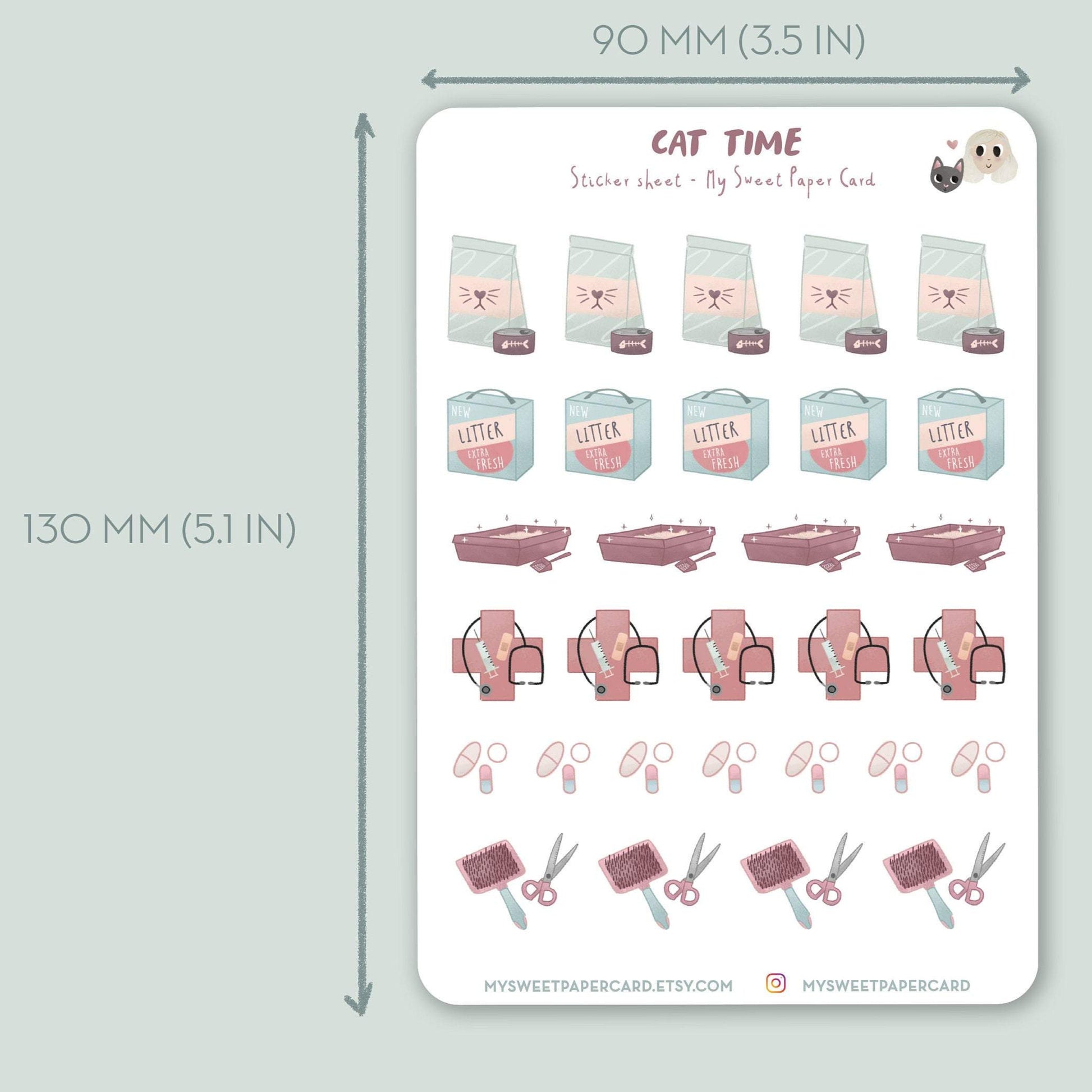 cat planner stickers food and liter