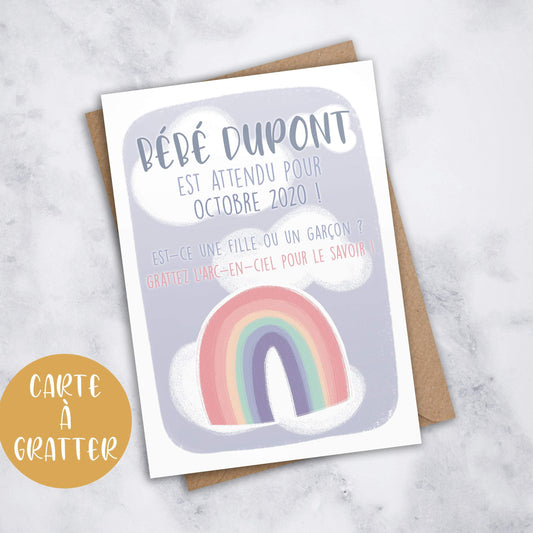carte naissance a gratter arc en ciel