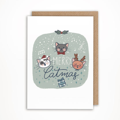 merry catmas green cat christmas cards