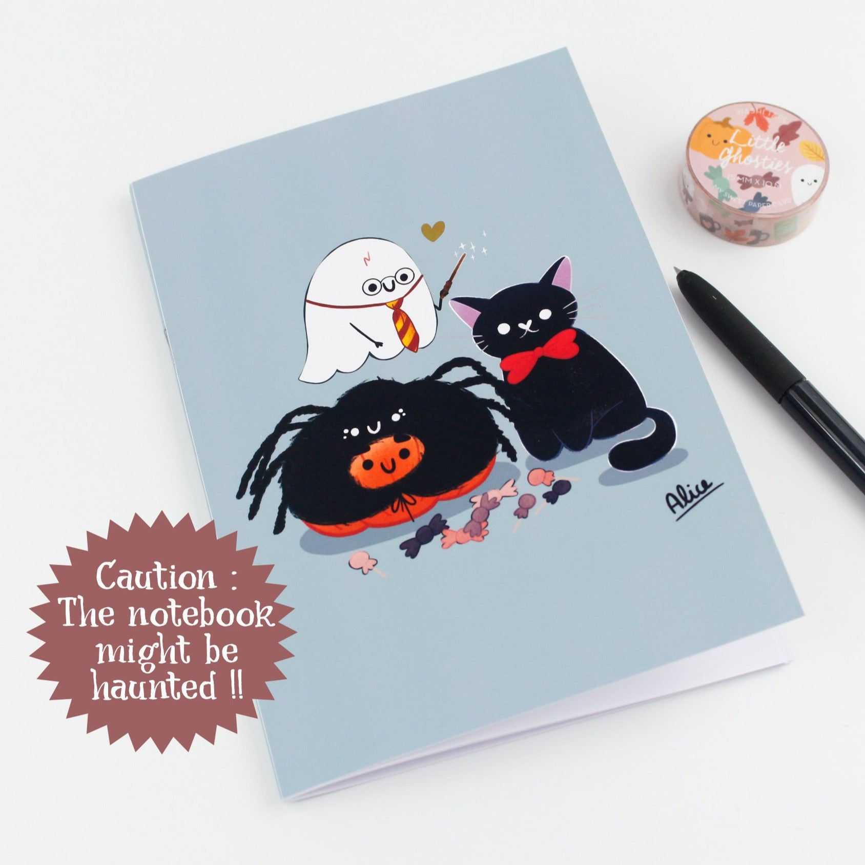 ghosty and cat notebook