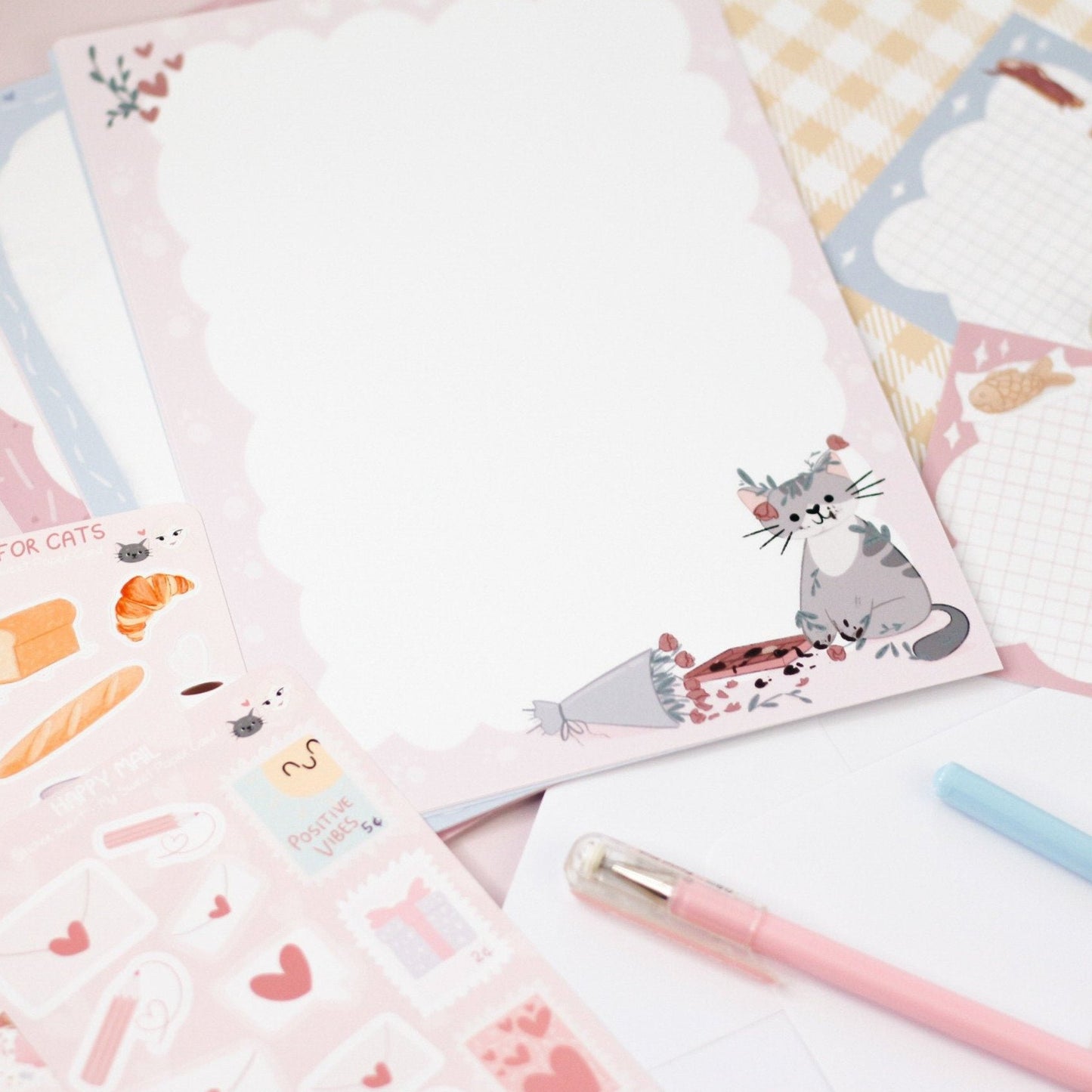 cat stationery letter writing paper and envelopes