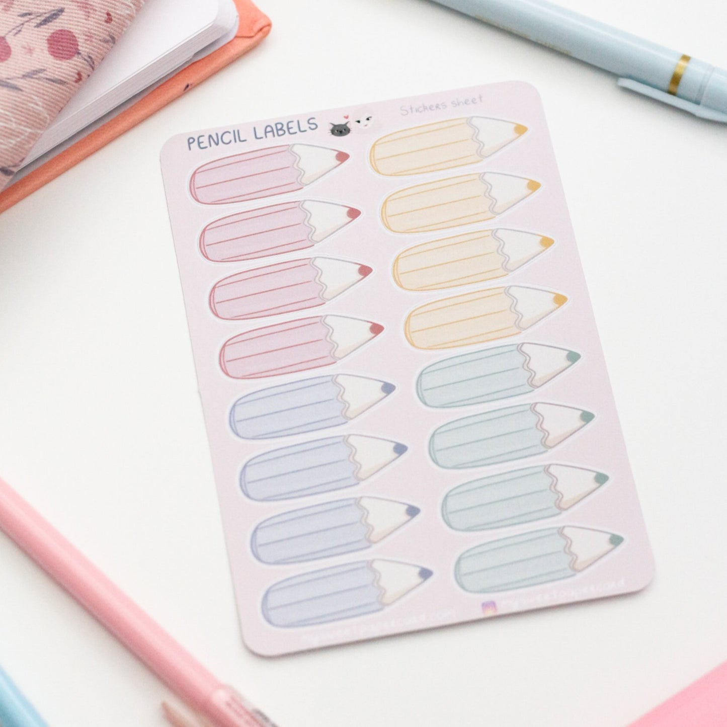 Pastel pencil stickers - Name labels for school supplies - Back to school stickers