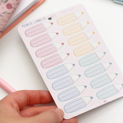 Pastel pencil stickers - Name labels for school supplies - Back to school stickers