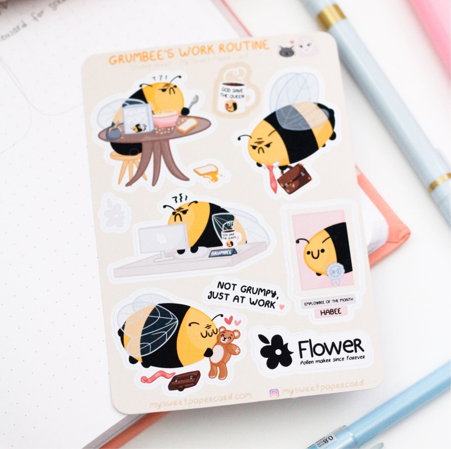 Grumbee back to work stickers - Cute bee stickers - Back to school stickers