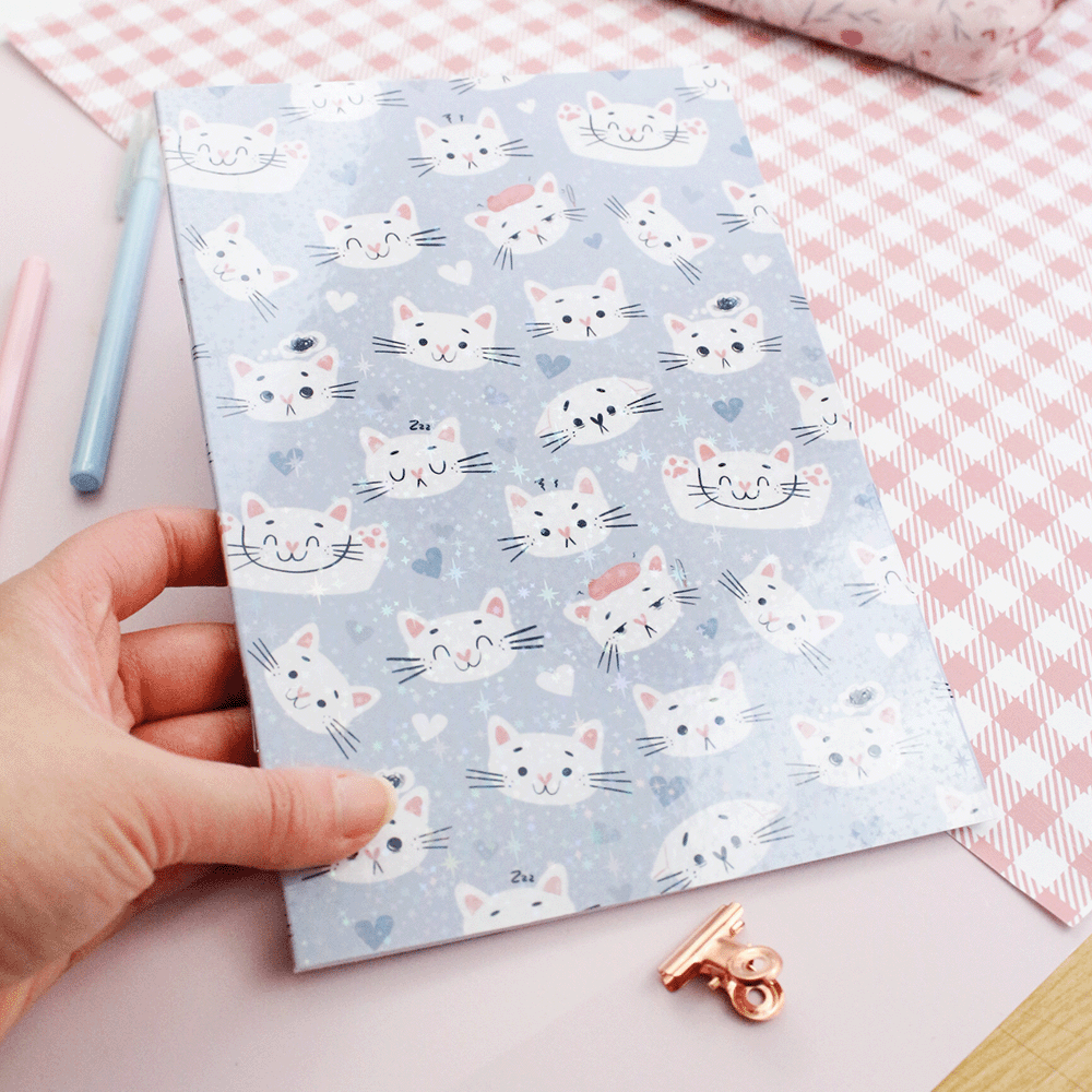 holographic notebook with cute cat faces