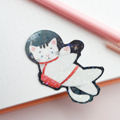 cute white cat space stickers